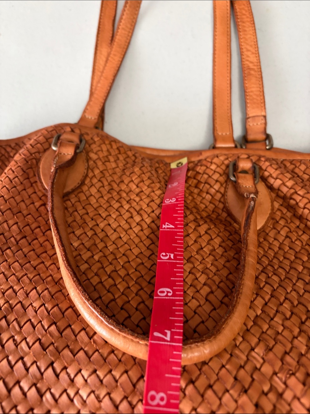 Platania Woven Leather Tote Bag in Cognac made in Italy - Picture 9 of 12